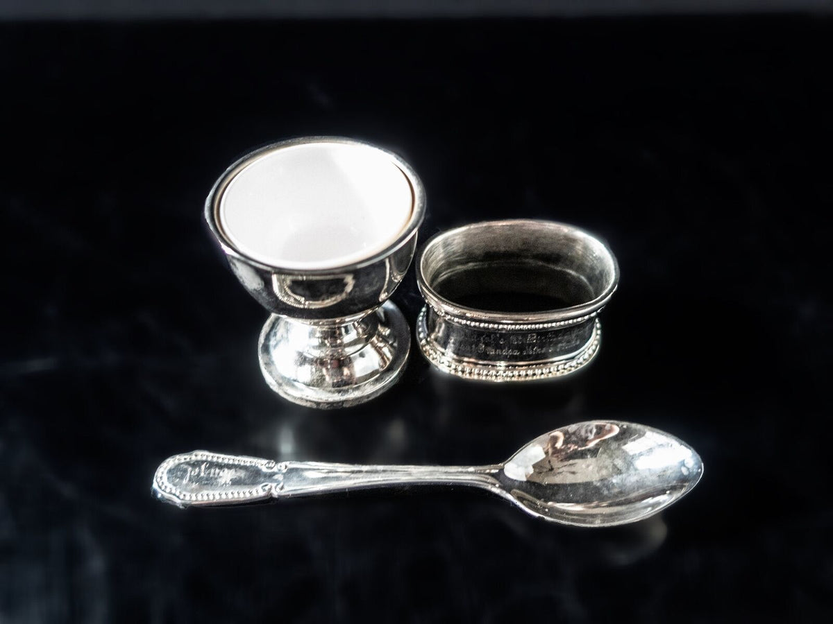 Antique silver egg on sale cup and spoon set