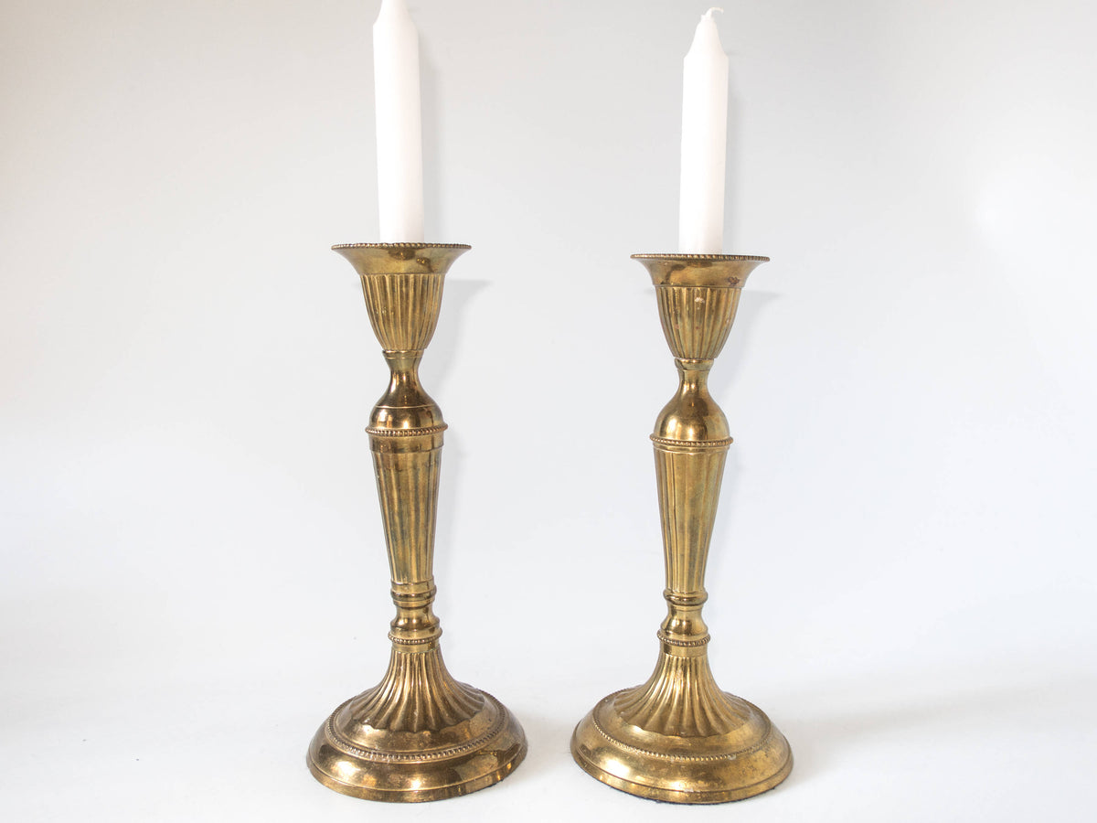 Vintage Castilian Brass Candle Holders Pair Tall 18 Candlestick