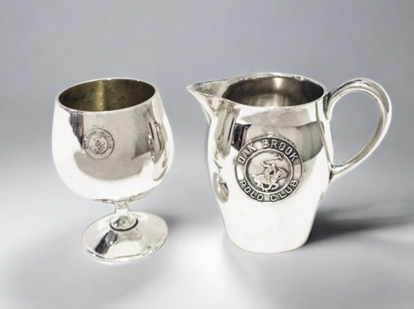 Vintage Oak Brook Polo Club Silverplate Creamer And Aperitif/ Shot Glass serving pitcher