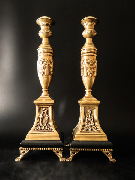 pair of antique ornate 1800s solid gilt brass Victorian candelabra candle  holder