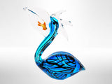 Murano Art Glass Blue Pelican With Fish In Mouth