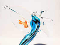 Murano Art Glass Blue Pelican With Fish In Mouth