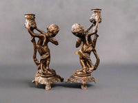 Vintage Bronze Pair Cherub Candle Holders Candlesticks Putti