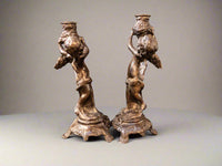 Vintage Bronze Pair Cherub Candle Holders Candlesticks Putti