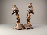 Vintage Bronze Pair Cherub Candle Holders Candlesticks Putti