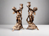 Vintage Bronze Pair Cherub Candle Holders Candlesticks Putti