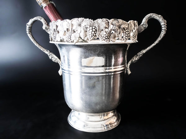 Vintage Silver Plate Ice Bucket Champagne Chiller Grapes Rim