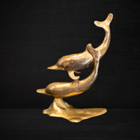 Vintage Brass Dolphins Swimming Statue Figurines