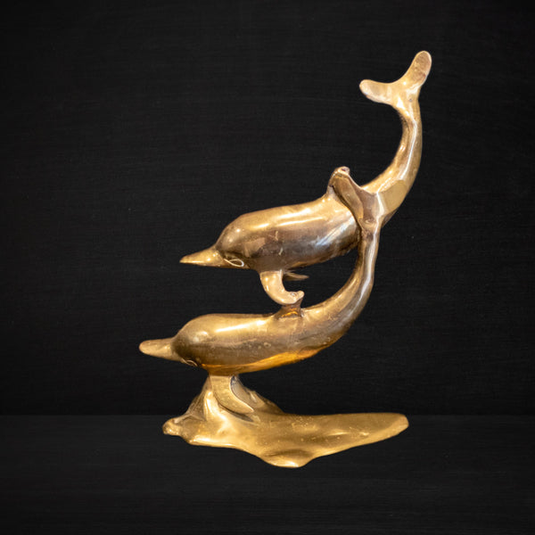 Vintage Brass Dolphins Swimming Statue Figurines