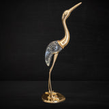 Tall Brass Crane With Blown Murano Glass Sculpture Statue