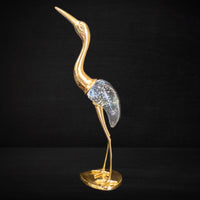 Tall Brass Crane With Blown Murano Glass Sculpture Statue