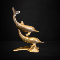 Vintage Brass Dolphins Swimming Statue Figurines