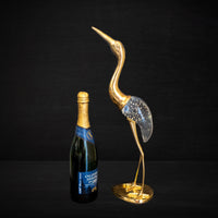 Tall Brass Crane With Blown Murano Glass Sculpture Statue