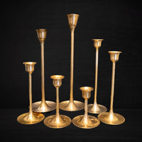 Vintage 7 Brass Candle Holders Set Graduated Height