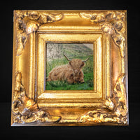 Gilt Framed Oil Painting Highland Cow Antique Style Hand Painted