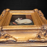 Gilded Framed Small Oil Painting Bunny Rabbit And Carrot Antique Style Hand Painted