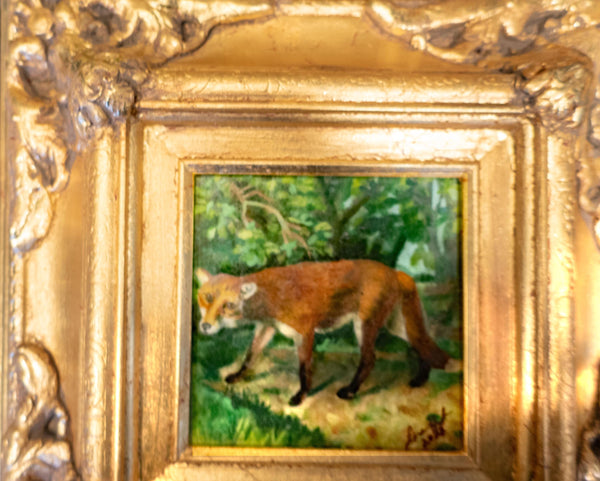 Gold Framed Oil Painting Red Fox Antique Style Hand Painted