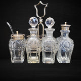 Antique Silver Plate Cut Crystal Glass Condiment Cruet Set