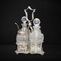 Antique Silver Plate Cut Crystal Glass Condiment Cruet Set