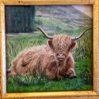 Gilt Framed Oil Painting Highland Cow Antique Style Hand Painted