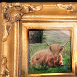 Gilt Framed Oil Painting Highland Cow Antique Style Hand Painted