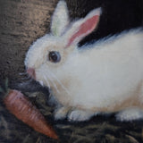 Gilded Framed Small Oil Painting Bunny Rabbit And Carrot Antique Style Hand Painted