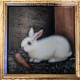 Gilded Framed Small Oil Painting Bunny Rabbit And Carrot Antique Style Hand Painted