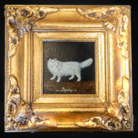 Gilded Gold Framed Oil Painting White Persian Cat Antique Style