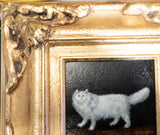 Gilded Gold Framed Oil Painting White Persian Cat Antique Style