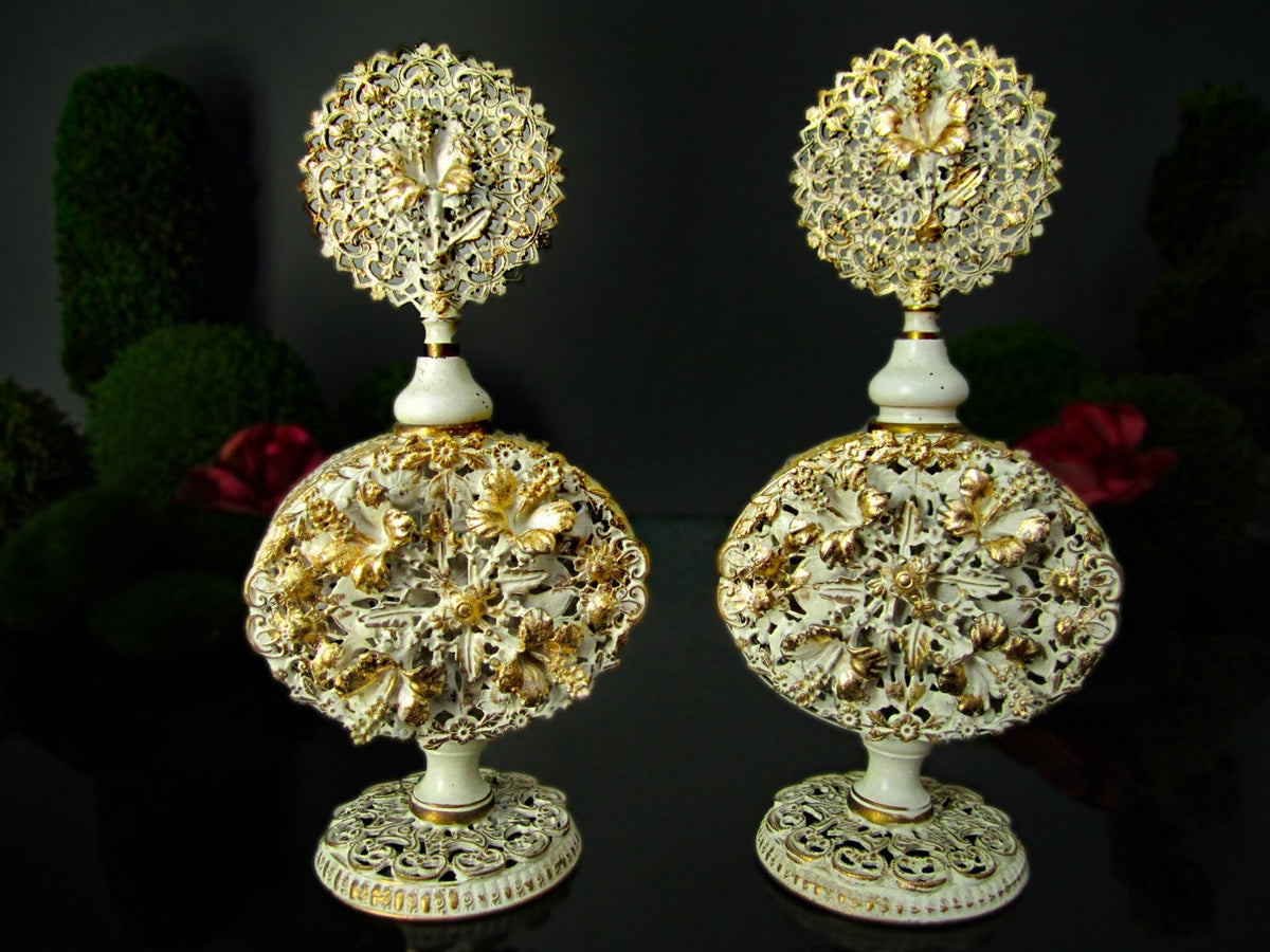 Ormolu Perfume Bottles Pair Gilt White Wash Decanter 24 Kt Rare Hollyw ...