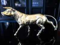 Vintage Brass Bull Statue Sculpture 15" Long