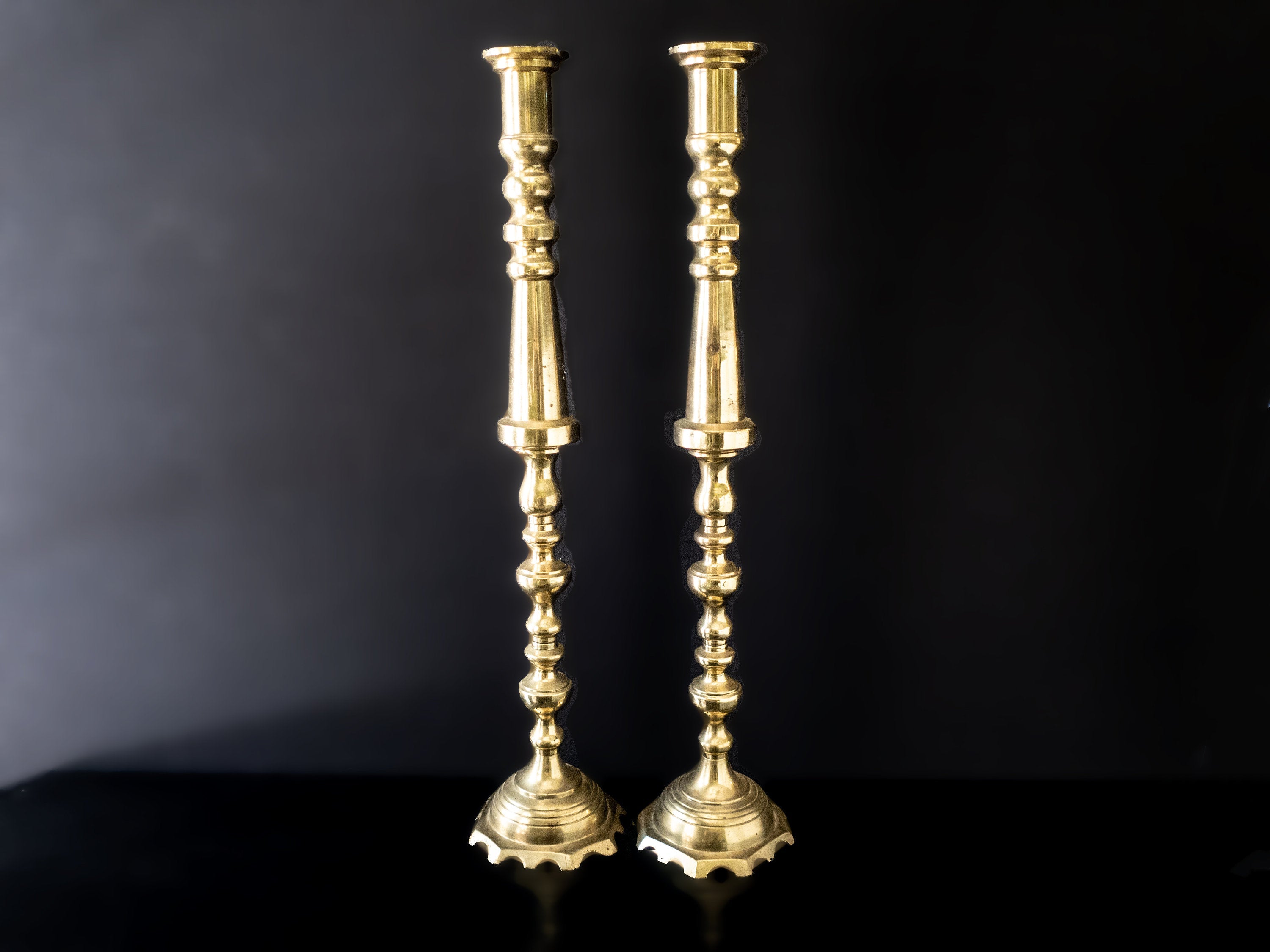 Vintage Castilian Brass Candle Holders Pair Tall 18 Candlestick