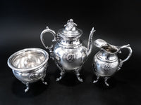 Antique Silverplate Tea Set Medallion Cameo 1866