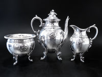 Antique Silverplate Tea Set Medallion Cameo 1866