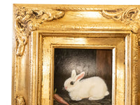 Gilded Framed Small Oil Painting Rabbit And Carrot Antique Style Hand Painted Paintings And Art